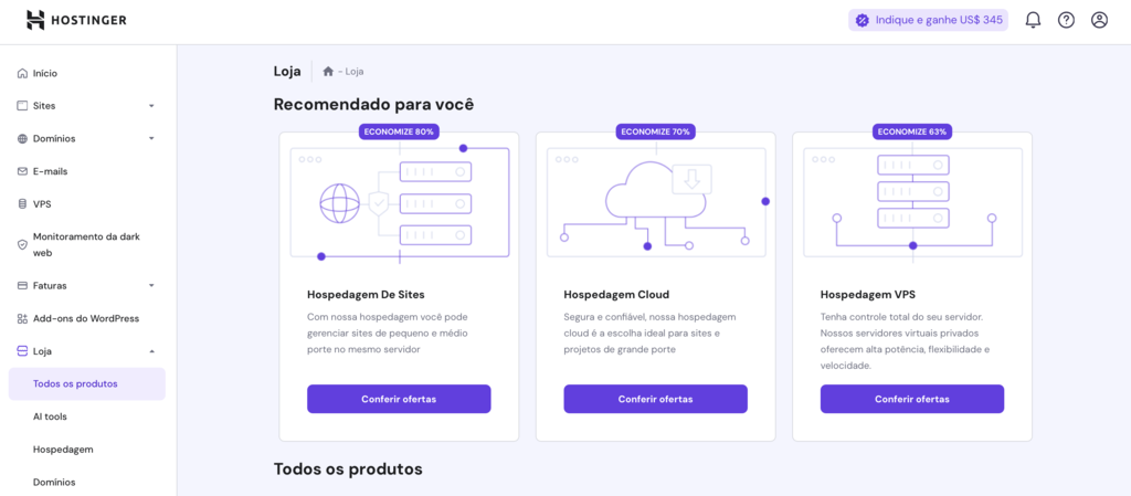 loja no hpanel da hostinger