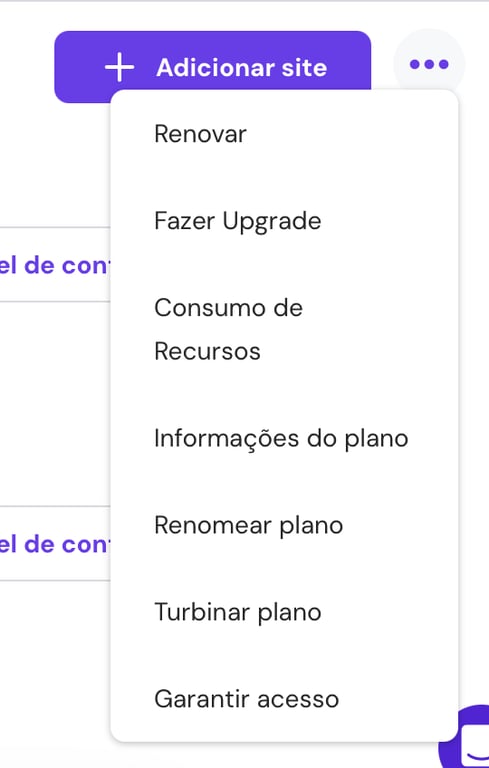 opções de sites no hpanel