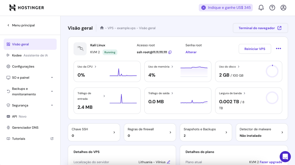 painel de controle do wordpress no hpanel