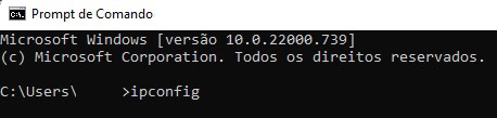 comando ipconfig rodando no prompt de comando do Windows