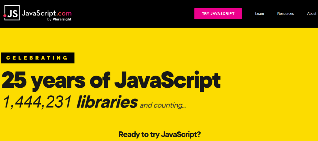 P&aacute;gina inicial do site da linguagem JavaScript