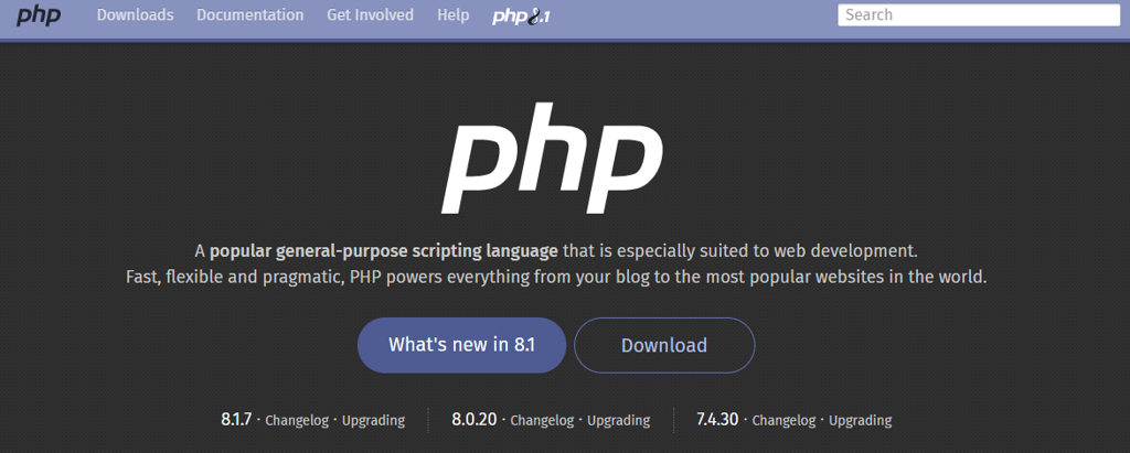 P&aacute;gina inicial do site da linguagem PHP