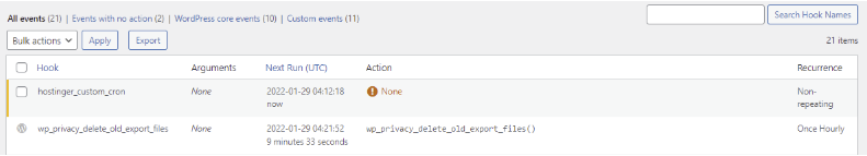 Exibição da lista de cron jobs ativos no WordPress