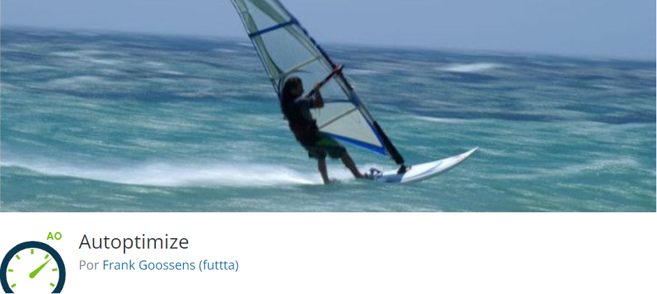 capa do plugin autoptimize no reposit&oacute;rio do wordpress, exibe uma pessoa velejando no mar
