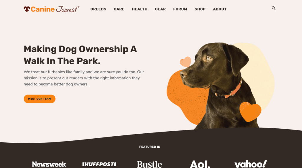 captura de tela do site canine journal