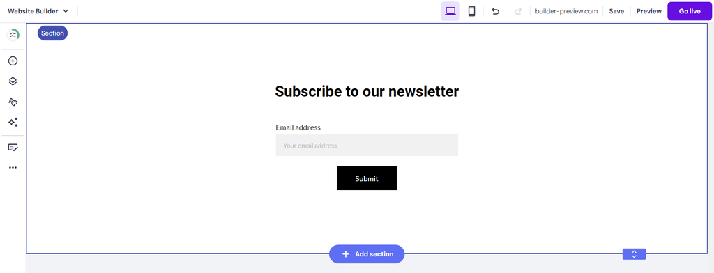 newsletter no criador de sites da hosting