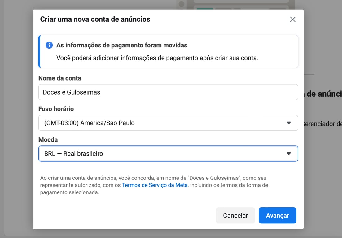 criando conta de an&uacute;ncios no facebook ads