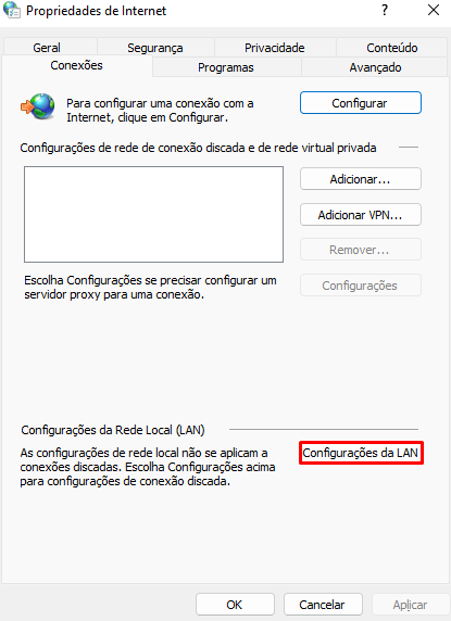 Configurações da LAN no Windows