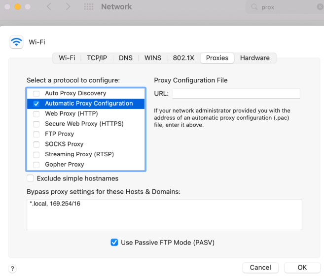Configurações proxy no macOS