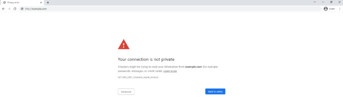 Captura de tela com a mensagem de erro net-err_cert_common_name_invalid no Google Chrome