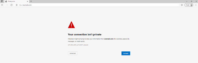 Captura de tela com a mensagem de erro net-err_cert_common_name_invalid no Microsoft Edge