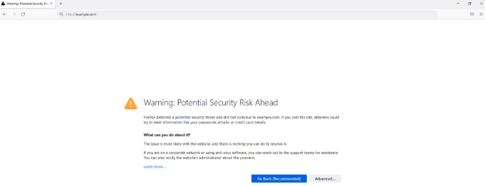Captura de tela com a mensagem de erro net-err_cert_common_name_invalid no Mozilla Firefox