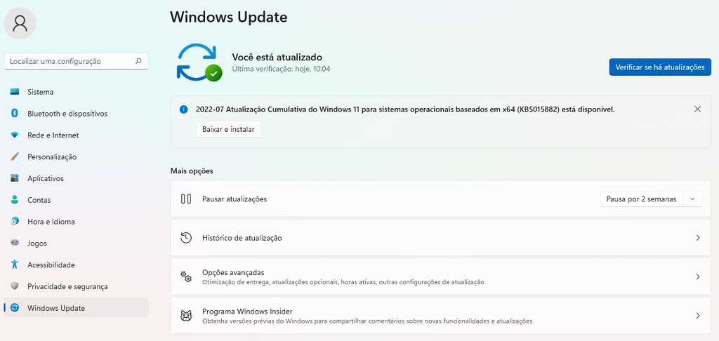 Configura&ccedil;&atilde;o de atualiza&ccedil;&otilde;es no Windows