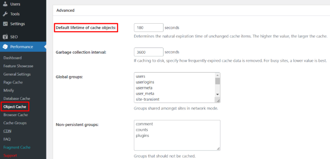 Configurações de lifespan do cache no WordPress - plugin W3 total Cache