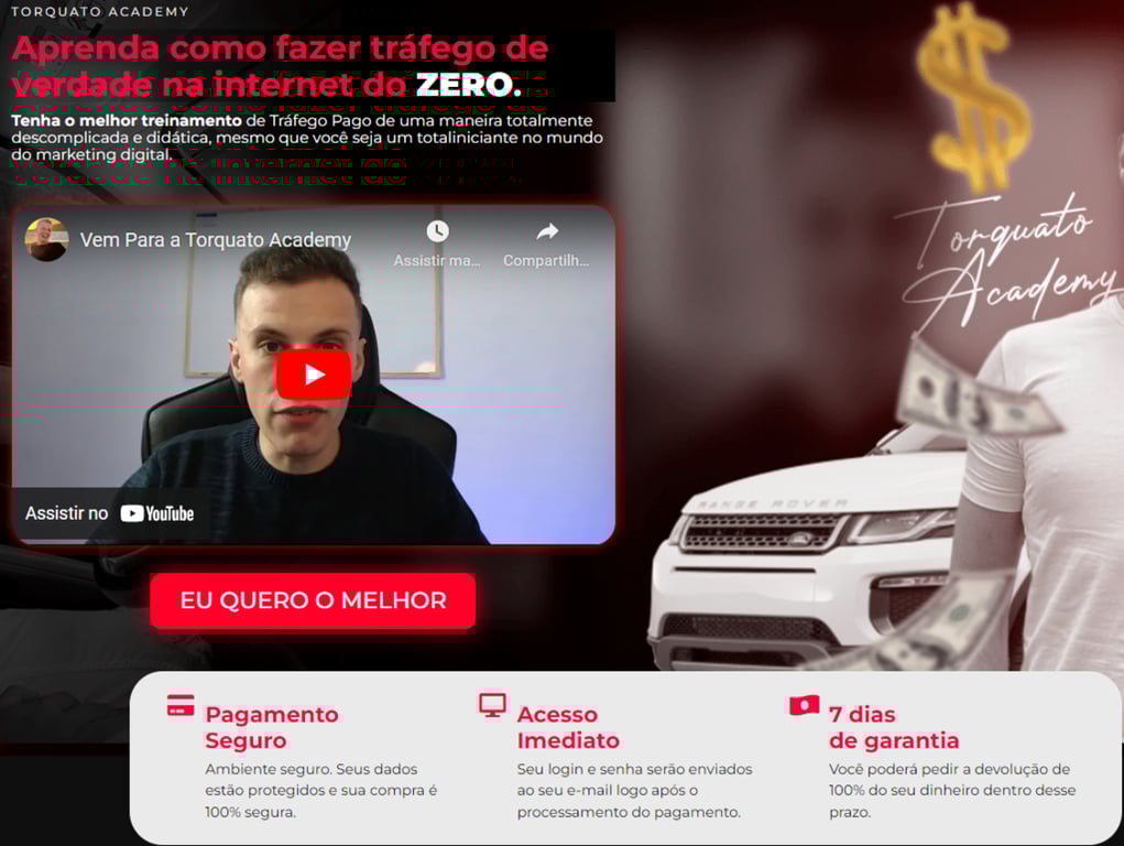 Captura de tela do site Torquato Academy - curso para afiliados