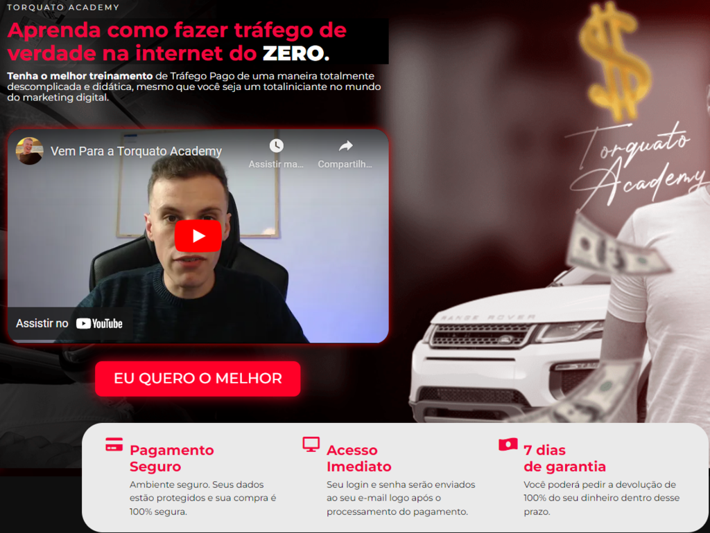 Captura de tela do site Torquato Academy - curso para afiliados