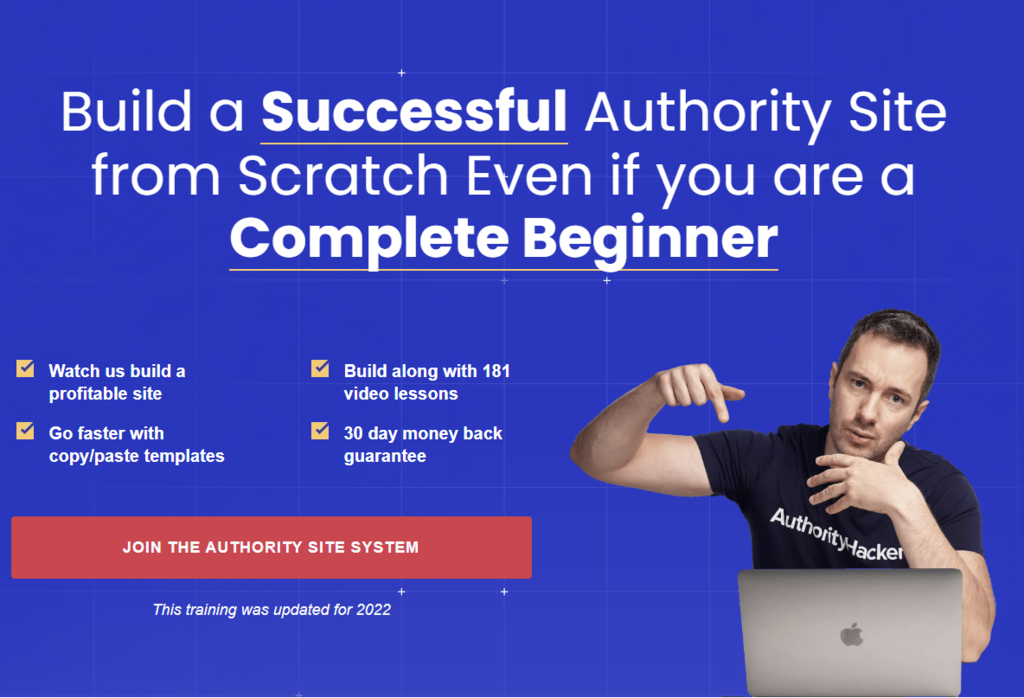 Captura de tela do site The Authority Site System - curso para afiliados