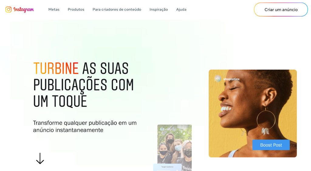 p&aacute;gina inicial do instagram ads