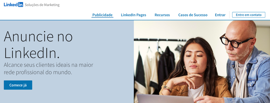 p&aacute;gina inicial do LinkedIn ads