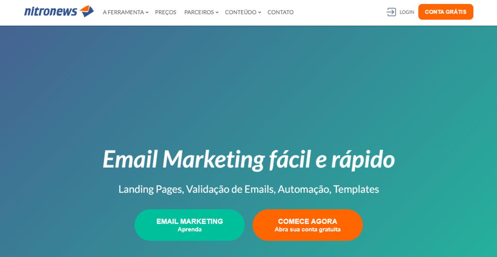 p&aacute;gina inicial da ferramenta de email marketing nitronews