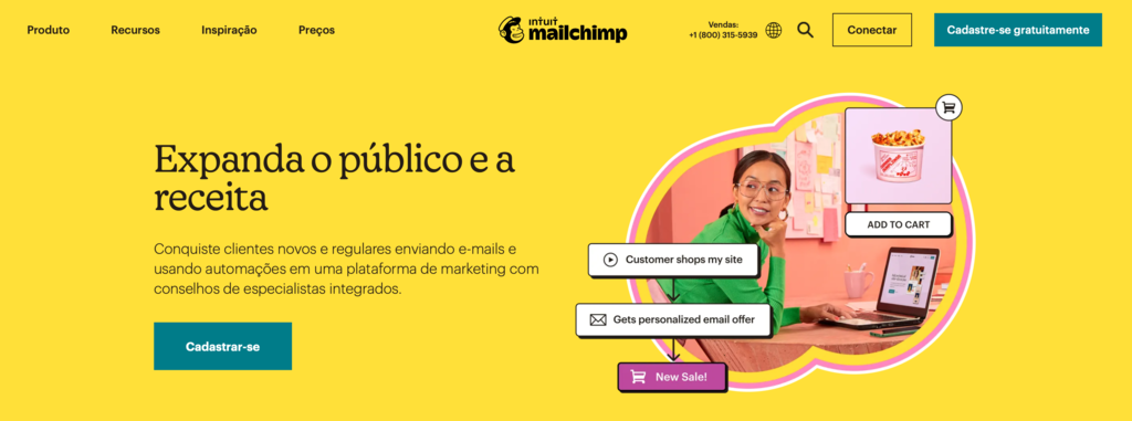 p&aacute;gina inicial do mailchimp