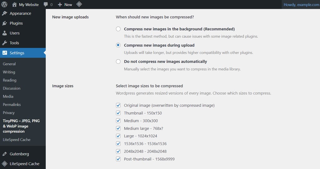 usando o plugin tinypng no wordpress