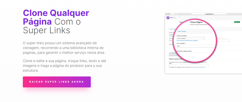 wp-superlinks-plugin plugind de afiliados wp superlinks, que oferece a opção de clonar páginas com facilidade