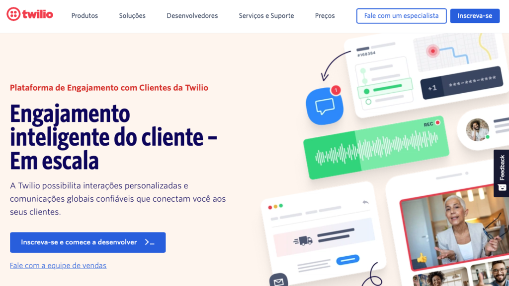 p&aacute;gina inicial do twilio