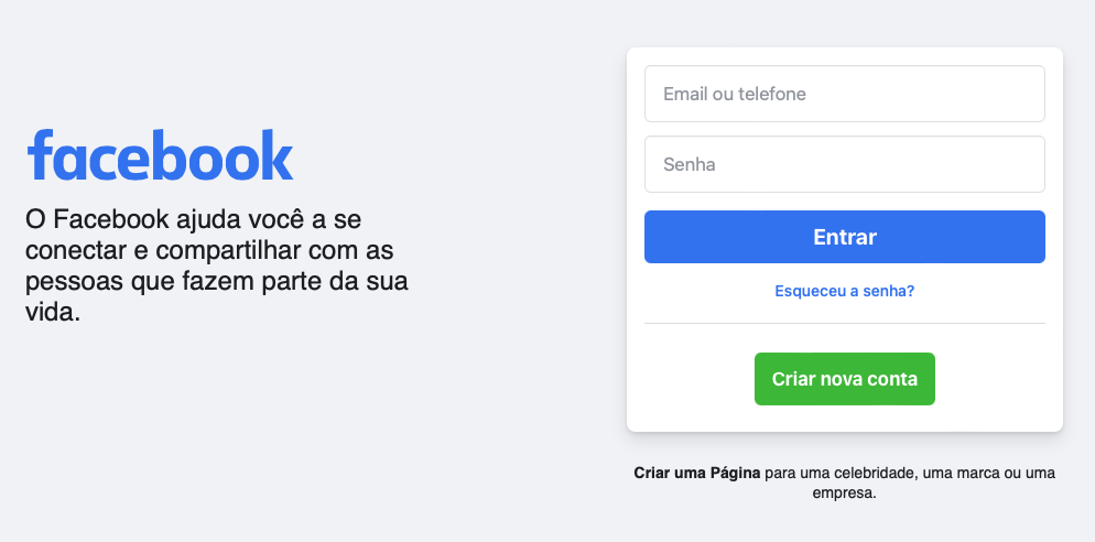 p&aacute;gina inicial do Facebook
