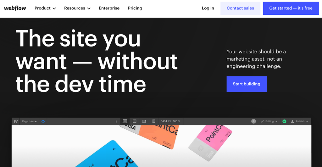página inicial do webflow