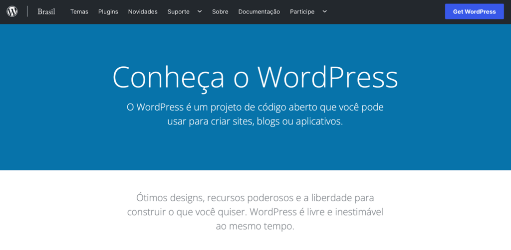 página inicial do WordPress