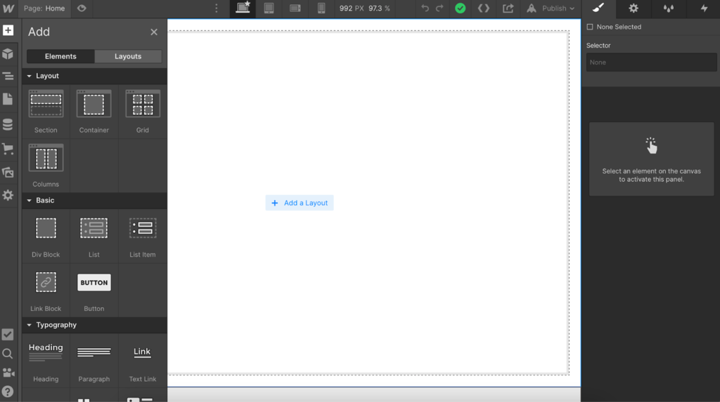 editor de sites do webflow