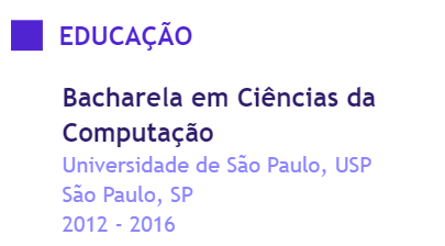 Exemplo de seção de educação em currículo de programador