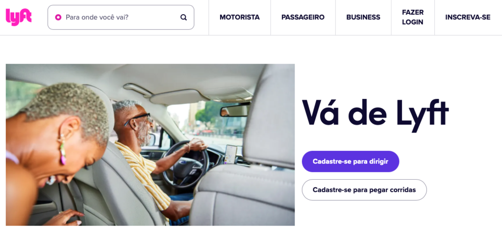 p&aacute;gina inicial da lyft