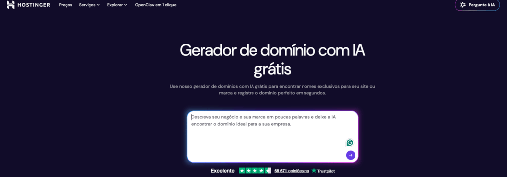como escolher um nome de domínio na hostinger com IA