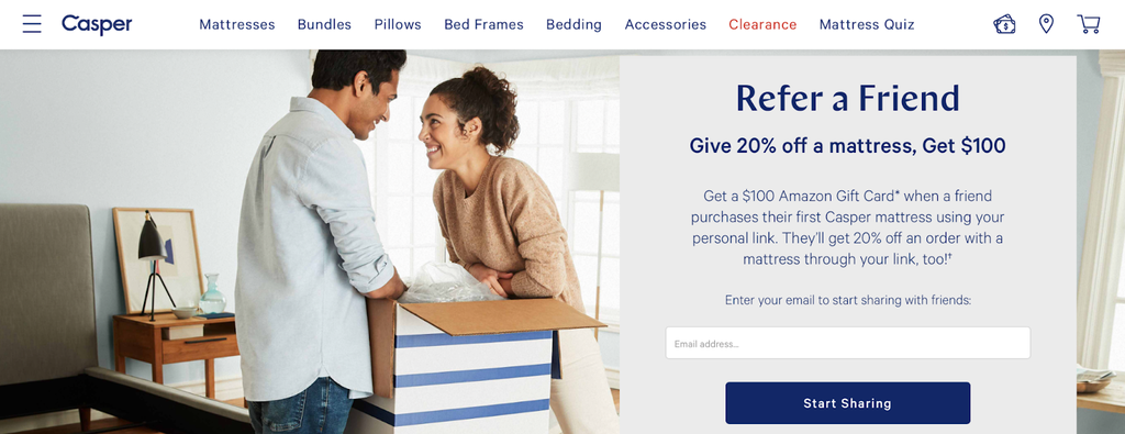 página do programa de indicação da Casper