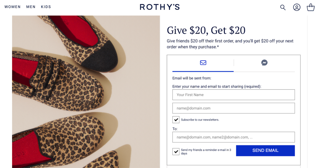 página do programa de indicação da Rothy's