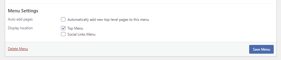Sele&ccedil;&atilde;o de local de exibi&ccedil;&atilde;o do menu no site