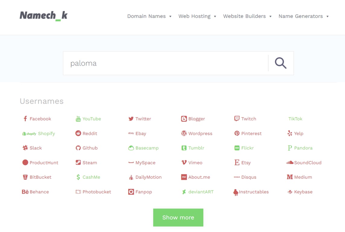 pesquisando disponibilidade do dom&iacute;nio nas redes sociais com o namechk