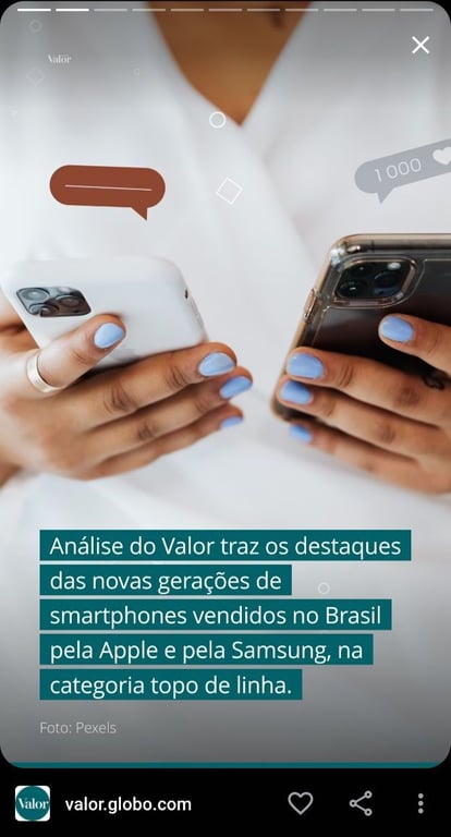 google web story chama para an&aacute;lise do valor econ&ocirc;mico sobre smartphones topos de linha