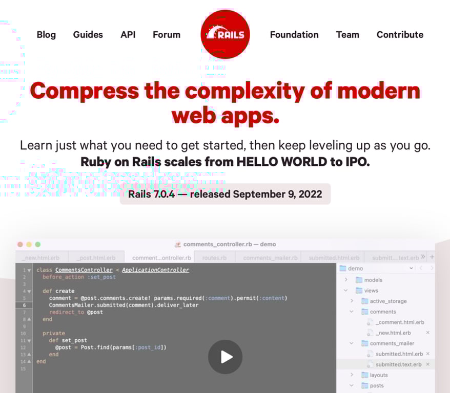 página inicial do Ruby on Rails