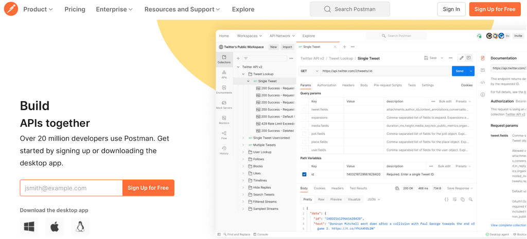 página inicial do postman