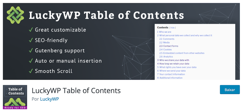 plugin luckywp table of contents
