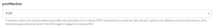 Sele&ccedil;&atilde;o do recurso postMaxSize nas op&ccedil;&otilde;es PHP do hPanel