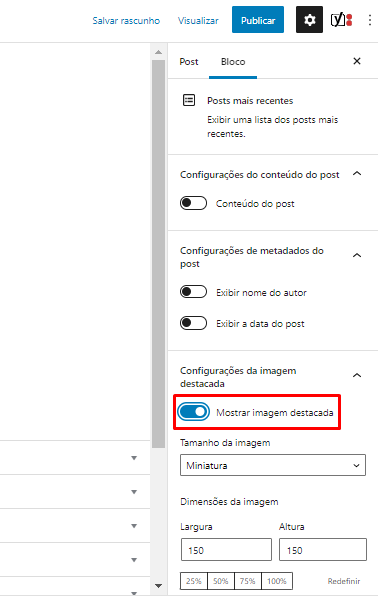Ativando a op&ccedil;&atilde;o de Mostrar Imagem Destacada pelo editor Gutenberg do WordPress