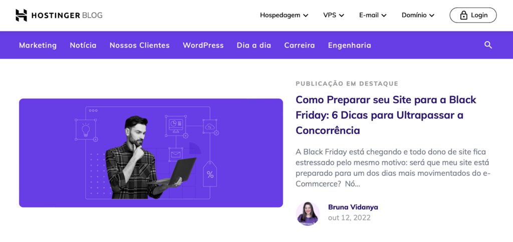 Captura de tela do Blog da Hostinger