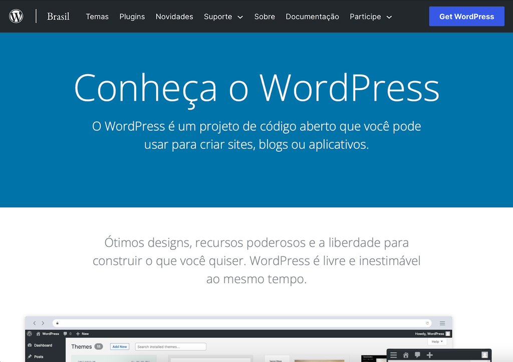 P&aacute;gina inicial do WordPress.org