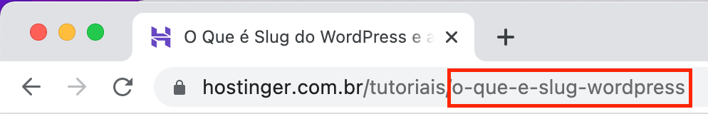 Captura de tela exibindo um slug do WordPress na barra de endere&ccedil;os do Chrome