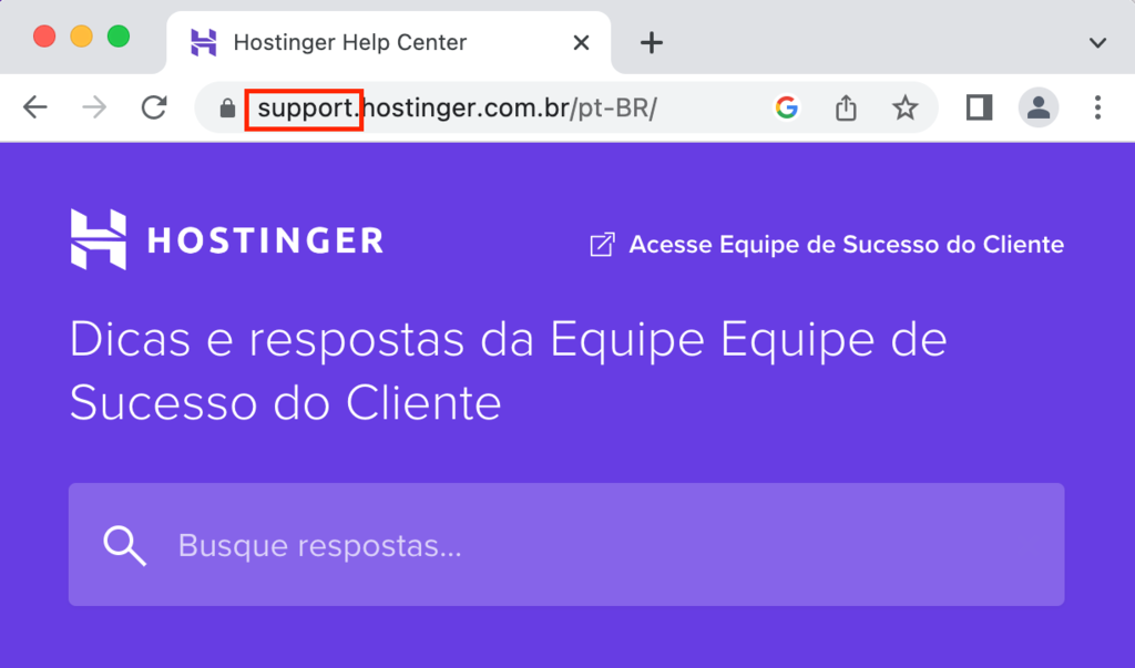 Exemplo de subdomínio na barra de endereços do Google Chrome