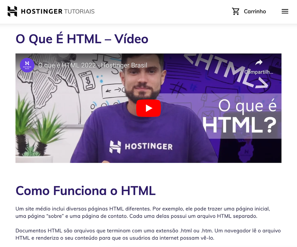 Vídeo em tutorial da Hostinger